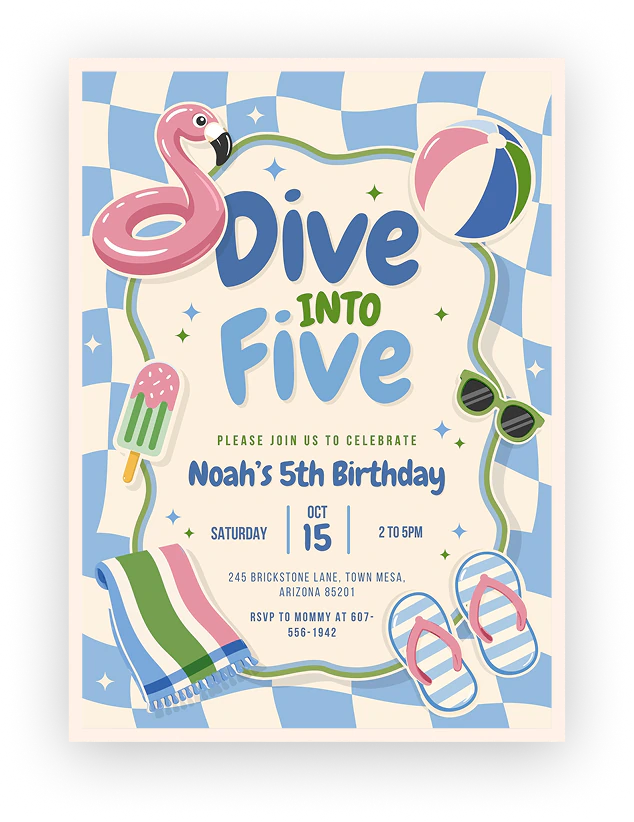Dive Into Five birthday invitation